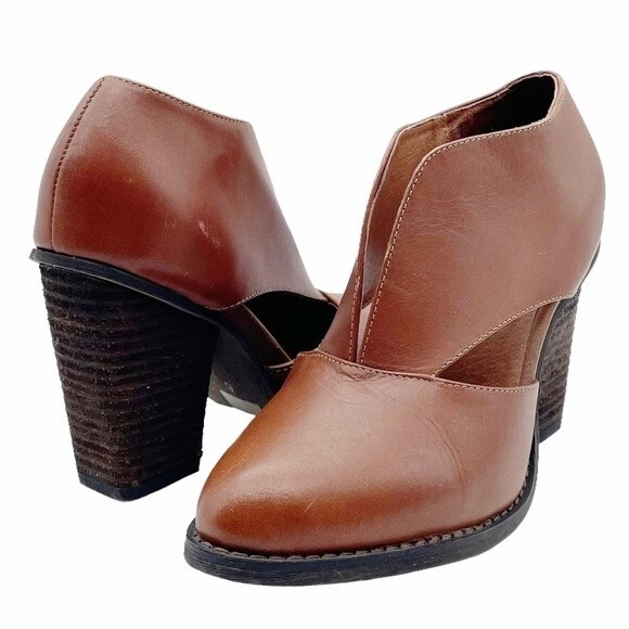 Jeffrey Campbell x Free People Boots Brown Leather Heeled Bootie Women's Size 6 - Picture 3 of 16